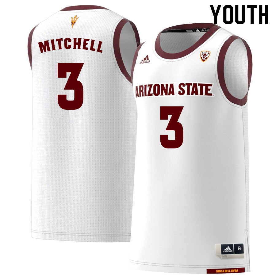 Youth #3 Mickey Mitchell Arizona State Sun Devils College Basketball Jerseys Sale-White